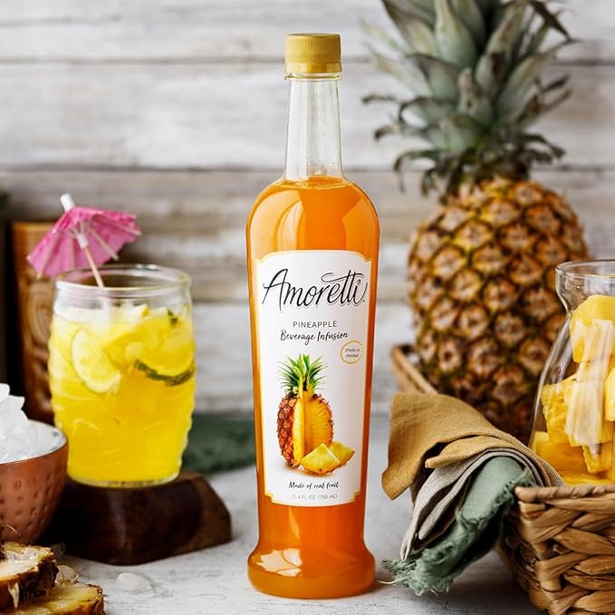 Amoretti - Pineapple Beverage Infusion - Drink Mix & Water Enhancer with Pump for Flavoring Cocktails, Waters, Teas, and other Beverages, Preservative Free