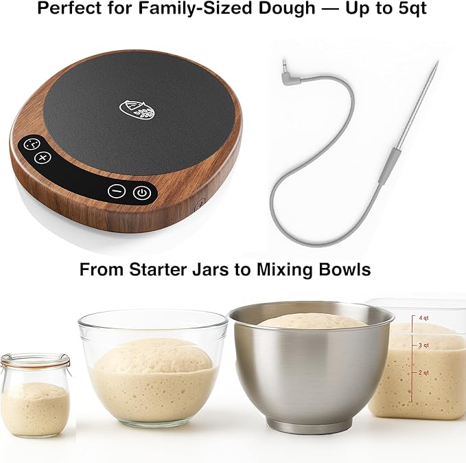 SourKeeper Pro - Larger Dough & Sourdough Starter Warmer, 2026 Upgrade Dough Proofing Warming Mat, Dough Temp Probe, 1°F Control (70–110°F), 24H Timer, Real-Time Monitoring, for Serious Bakers