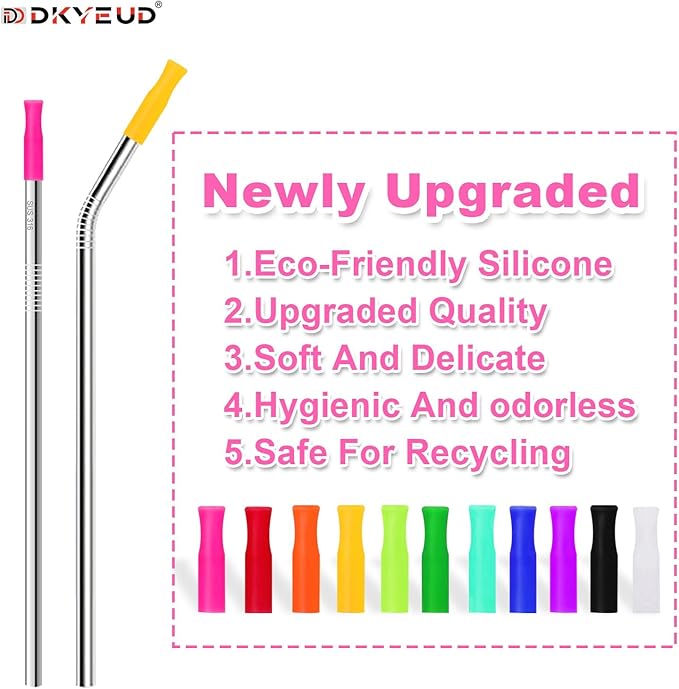 36PCS Food-Grade 12 Colors Metal Straws Reusable Silicone Tips,Only Fit Diameter 0.32In- 8mm Stainless Steel Straws, BPA Free, Eco-Friendly