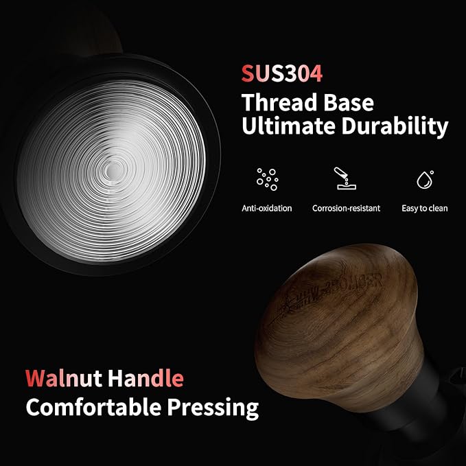 MHW-3BOMBER 58.35mm Espresso Tamper - 30lbs Coffee Tamper with Sound Feedback for Barista, Walnut Tamper Tool Espresso Hand Tamper with 3 Spring Loaded Fits 58mm Portafilter, Thread Base, T5164T-OS