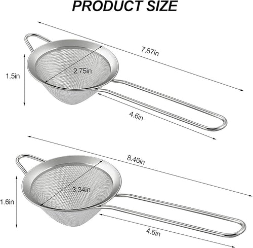 2 Pack Fine Mesh Strainer, Small Stainless Steel Sieves with Handles, for Steeping Loose Leaf Tea, Straining Cocktail, Juice and Sifting Flour, Powdered Sugar (2pcs-Conical)