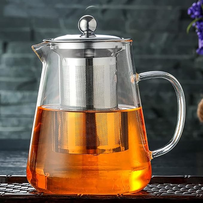 1300ml(44oz) Glass Teapot with Removable Infuser - Stovetop Safe High Borosilicate Clear Teapot for Loose Leaf Tea, Blooming Tea, Home & Office Use