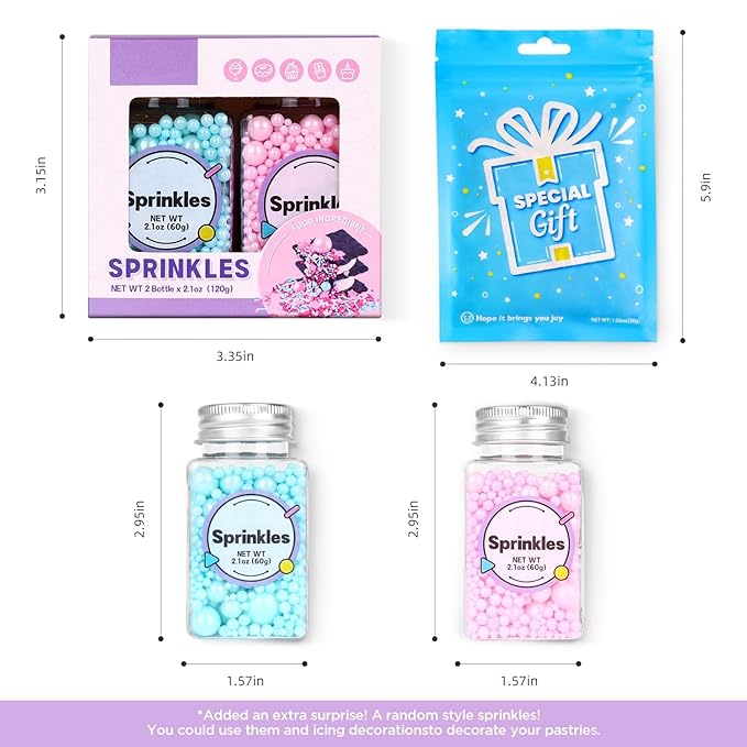 Edible Pink and Blue Sprinkles for Cake Decorating, Pink Pearl Sprinkles, Blue Pearl Sugar Sprinkles for Macaron, Cake, Cupcake, Waffles, Cookies, and Ice Cream(120g/4.2oz)