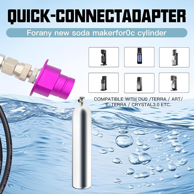 Soda Machine Co2 Adapter with 60inch Hose, Soda Maker Co2 Tanks Connector Filled from 5lb/10lb Co2 Tank Directly,Compatible with Duo/Terra/Art/E-Duo/E-Terra/Crystal 3.0/GAIA/AQUA FIZZ Pink Cylinder