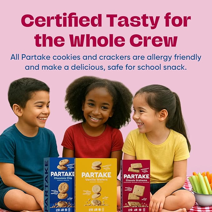 Gluten Free Partake Crunchy Cookie & Cracker Variety Pack (Chocolate Chip, Classic Graham Cracker, Vanilla Wafer) - Vegan - Free From the Top 9 Allergens Including Dairy, Wheat, Soy, Eggs, & Peanuts - Non GMO - Safe School & Office Snack (3 Pack, 5.5oz...