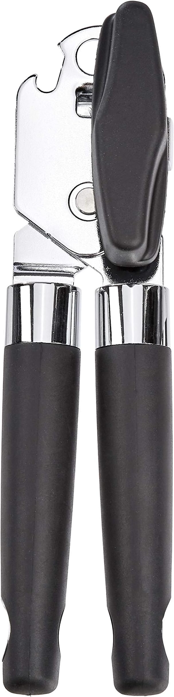Amazon Basics Multi-function Manual Can Opener and Bottle Opener, 22 cm, Black Soft Grip Dual Handle