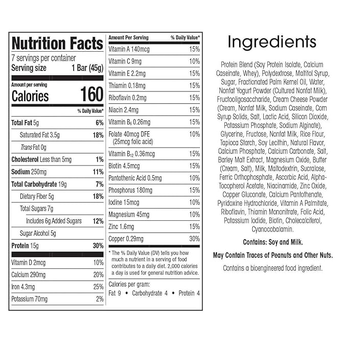 WonderSlim Meal Replacement Protein Bar, Shortbread Cookie, 15g Protein, 20 Vitamins & Minerals, Gluten Free (7ct) (Pack of 2)