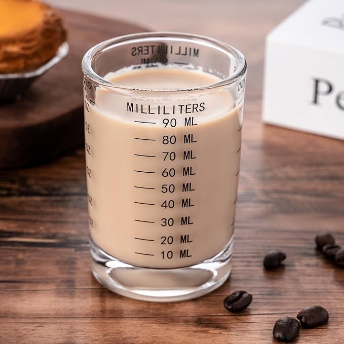 2 Pack Shot Glass Measuring Cup Set,3 oz/90ML Liquid Heavy High Espresso Glass Cup,Dishwasher Safe,Measurement of Dry and Liquid Ingredients(Black)
