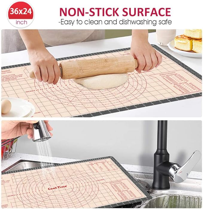 Silicone Pastry Mat 36 x 24 Inch - Larger Silicone Baking Pastry Mat for Rolling Dough,Non Slip Silicon Dough Sheet with Measurement,Perfect for Making Pie,Pizza(Gray)