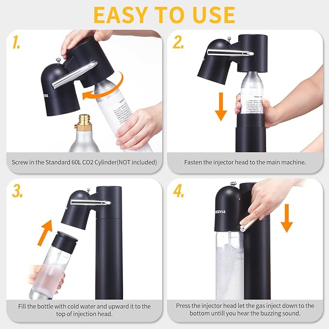 Sparkling Water Machine Soda Maker Beverage Drink Dispenser for Home, Soda Streaming Maker with BPA Free Bottles(1L+0.5L), Seltzer Fizzy Maker Compatible with Screw-in 60L CO2 (NOT Included), Black