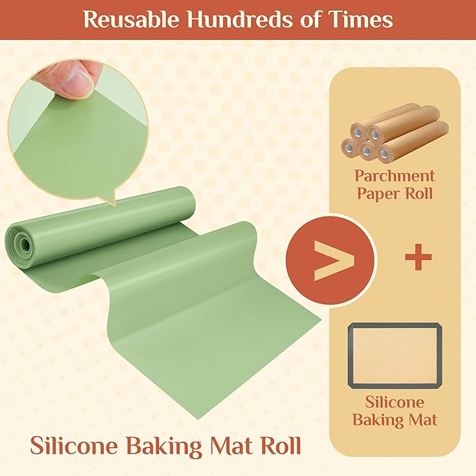 Silicone Baking Mat, 16 IN x 10 FT Free Cutting Baking Sheet,Non-Stick Reusable Dough & Pastry Mat,Non-Slip Silicone Mat Roll for Air Fryer Liner,Freeze Dryer,Oven Baking Pan,Kitchen Counter