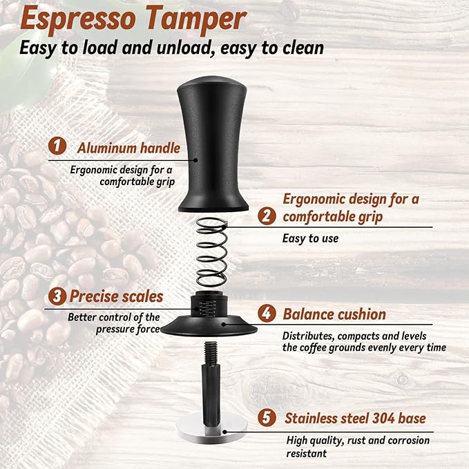 Yeelan 22 PCS Espresso Accessories, 51mm Coffee Espresso Tamper Set, with Espresso Tamper, WDT Tool, Coffee Stirrer, Frothing Pitcher, Latte Art Pen, Tamper Mat, Coffee Stencils for Espresso Machine