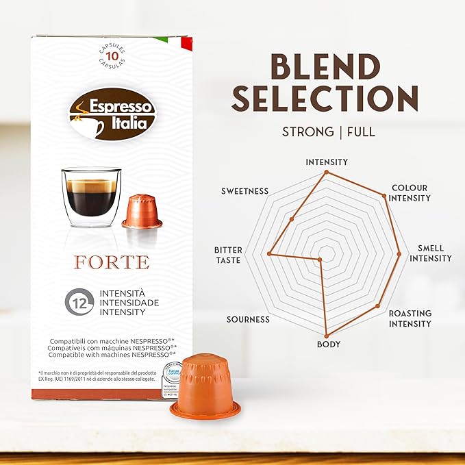 ESPRESSO ITALIA - 100 FORTE Intensity 12. Coffee capsules compatible with Nespresso Original Line Machines, Italian Coffee Pods for Ristretto and Expresso