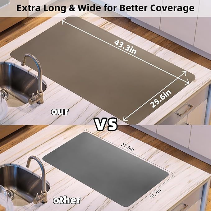 KVK Silicone Mat for Kitchen Counter with Raised Edge 43.3×25.6in - Extra Large Silicone Mat Heat Resistant Non Slip - Universal Painting Craft Resin Mat Countertop Protector, Pastel Blue
