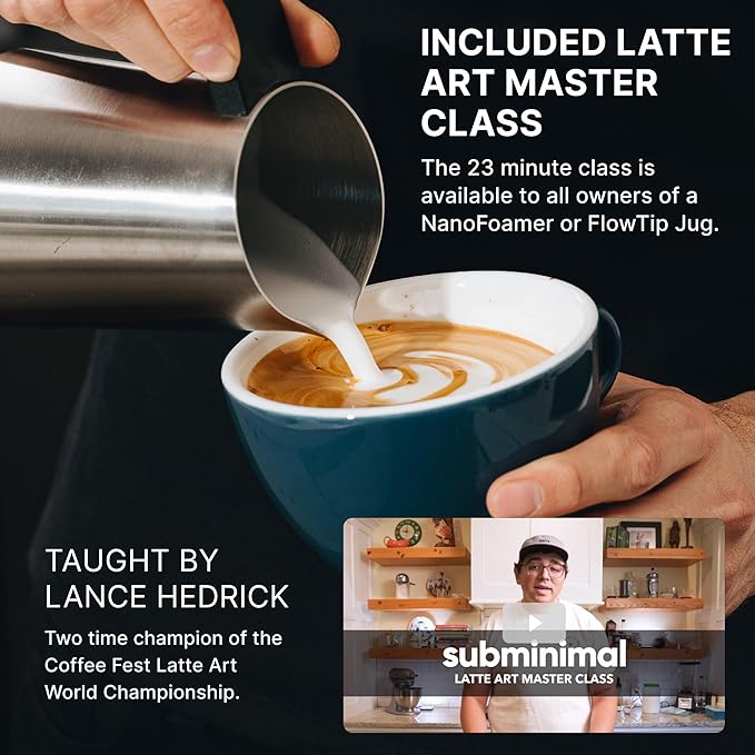 Subminimal FlowTip Handless Jug | Stovetop Milk Frothing, Foaming Pitcher for Premium Barista-Style Coffee | Cappuccino & Latte Art Pouring Jug with Ergonomic Heat Resistant Handle | 450ml, White