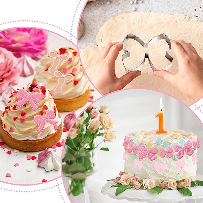 6Pcs Bowknot Cookie Cutters Coquette Bow Shape Cookie Cutting Molds Biscuit Cutters for Women Birthday Wedding Baby Shower DIY Craft Baking Supplies