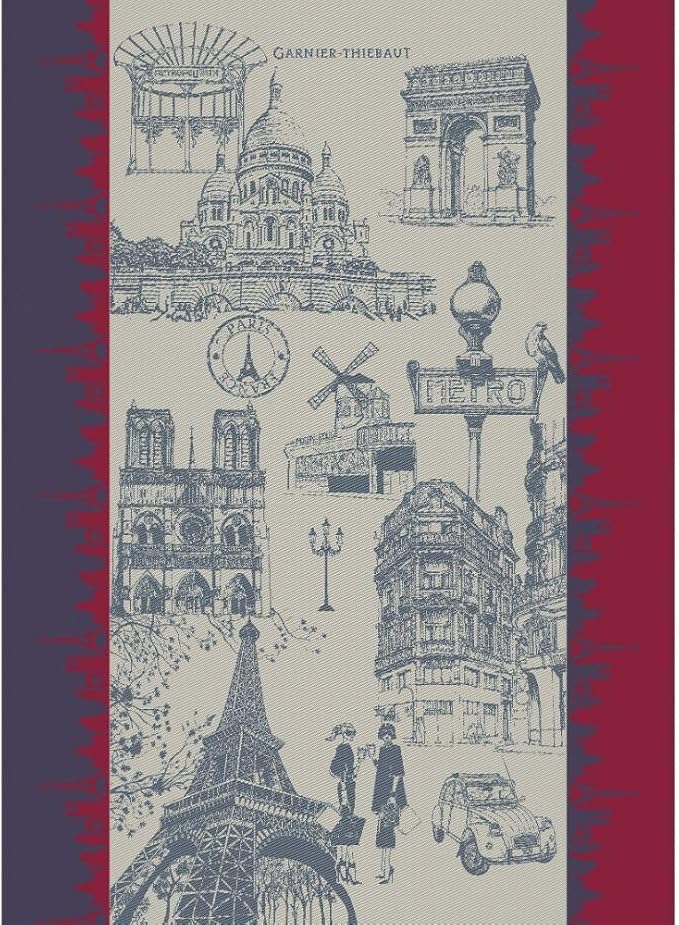 Garnier Thiebaut J'aime Paris Tricolore (I Love Paris Tricolor) French Kitchen Towel 22"x30", Cotton, Jacquard