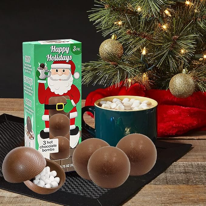 Fruidles Christmas Hot Chocolate Bombs, Drop, Dissolve, Drink Chocolaty Hallow Filled with Mini Marshmallows Birthday, Cocoa Bombs (Pack of 4), (12 Count)