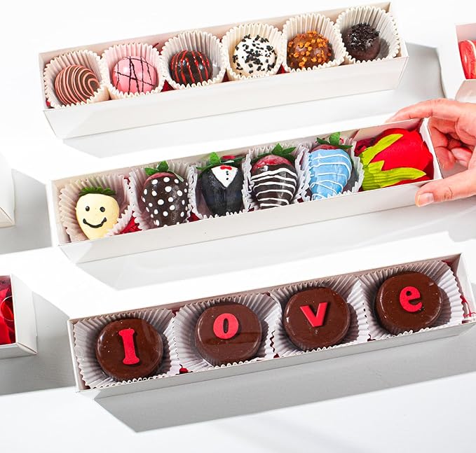 50 Pack 12x2.2x2 Inch Chocolate Covered Strawberry Boxes with Clear Window Packing for Macaron, Truffle, Cookie & Bakery Boxes