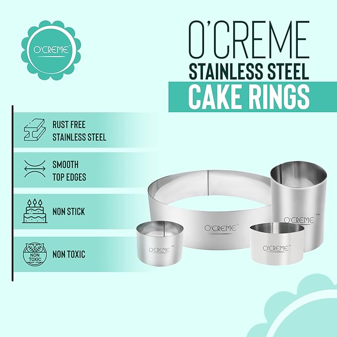 O'Creme Cake Ring Sturdy Stainless Steel Round Mousse Cake Ring Mold for Baking, Dessert Cake Decorating Pastry Rings 3 Inch Diameter x 2-1/2 Inch High
