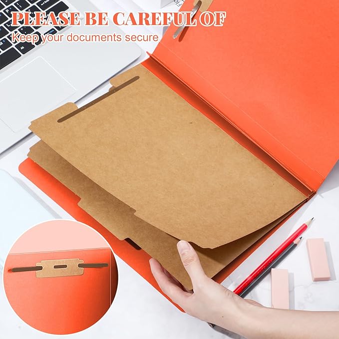 48 Pcs Classification Folders Letter Size, 2 Divider Pressboard File Folders with 3. 5 Inch Expansion, 2 Prongs Fastener, Heavy Duty Office File Organizers for Teachers, Medical (Orange)
