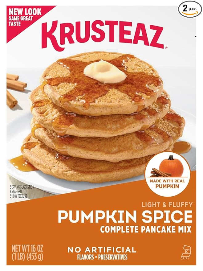 Krusteaz Baking Mix, Pumpkin Spice Complete Pancake Mix, Light & Fluffy, Made with Real Pumpkin & No Artificial Flavors or Preservatives, 16 OZ Box (Pack of 2)