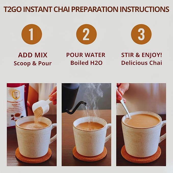 T2GO Chai Latte Mix | Instant Masala Chai Powder | Authentic Indian Tea Latte | Ready in Seconds | 8 oz
