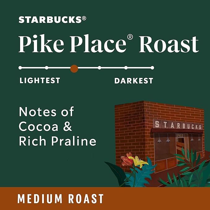 Starbucks Whole Bean Coffee, Medium Roast Coffee, Pike Place Roast, 100% Arabica, 1 bag (18 oz)