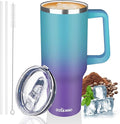 40 oz Insulated Coffee Mug with Ceramic Coating, Stainless Steel Travel Coffee Tumbler with Handle Lid and Straw, Double Wall Leak-Proof Coffee Travel Mug Keeps Drink Hot and Cold (Azure Purple)