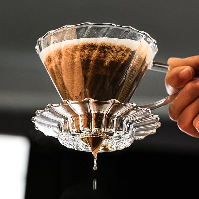 Bincoo Pour Over Coffee Maker Set, 16oz Drip Coffee Maker, Included Borosilicate Glass Coffee Carafer and Coffee Dripper & Size 02 50 Pcs Paper Filter (16oz-Clear)