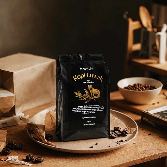 MATINÉE Wild Kopi Luwak Coffee Beans, Medium Roast, Whole Bean Beans, Civet Coffee - Sustainably Sourced From Vietnam, 8.8oz / 250 Grams