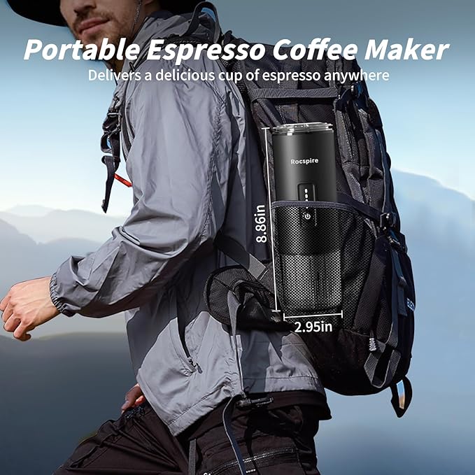 Stainless Steel Portable Espresso Maker | 7500mAh Rechargeable Battery | 20 Bar Self-Heating with USB-C | Works with Most Capsules Compatible for Camping, Travel, Outdoor (Black)