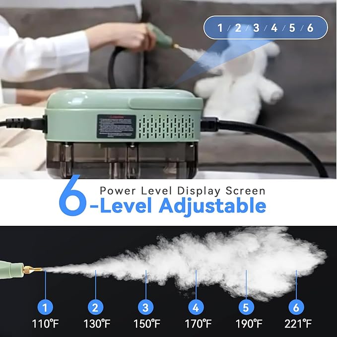 Steam Cleaner, Handheld 2500W Pressurized Heating Steamer for Cleaning,Multi-Purpose Steamer for Home Use with Water Tank, Steam Cleaner for Dirt, Grease,Grout,Tile, Floor,Couch,Car,Green