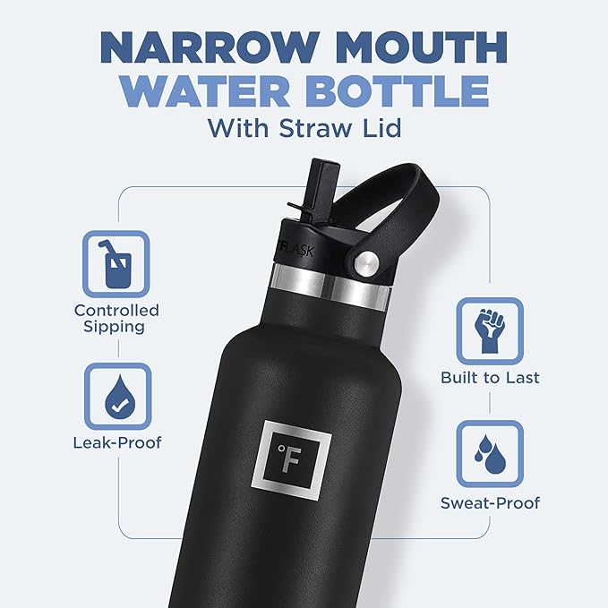 IRON °FLASK Camping & Hiking Hydration Canteens - 3 Lids (Narrow Straw Lid) Leak Proof Vacuum Insulated Stainless Steel - Hot & Cold Double Walled Sports Water Bottle - Cashmere Cream, 24 Oz