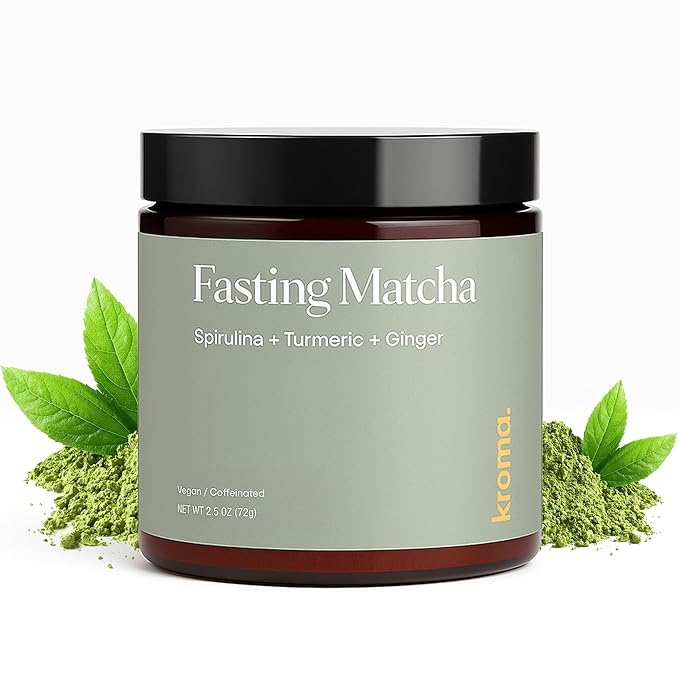 KROMA. Intermittent Fasting Matcha, 36 Servings, Organic Ceremonial Grade Powder, Zero Sugar Gluten Free Green Tea with Ginger, L Theanine, Spirulina, Turmeric, Matcha Latte Powder, Fasting & Energy Support