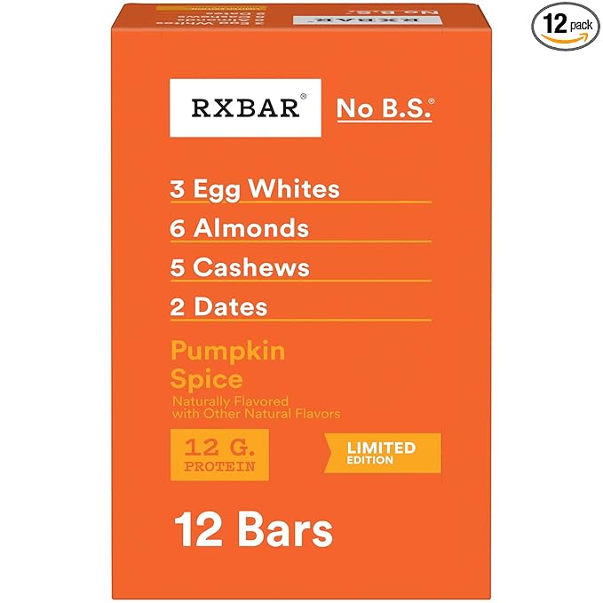 RXBAR Protein Bars, Protein Snack, Snack Bars, Pumpkin Spice, 22oz Box (12 Count)