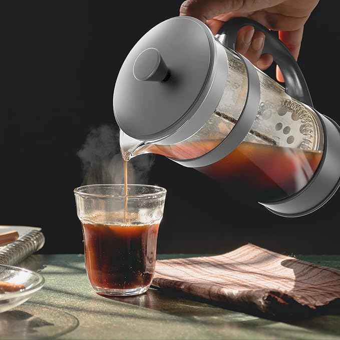Utopia Kitchen French Press Espresso and Tea Maker with Triple Filters, Stainless Steel Plunger and Heat Resistant Borosilicate Glass (Grey, 34-oz (Pack of 1))