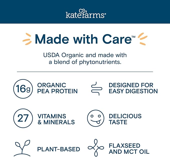 KATE FARMS Organic 1.0 Sole-Source Nutrition Shake, Vanilla, 16g Protein, 27 Vitamins and Minerals, Meal Replacement, Protein Shake, 11 oz (12 Pack)