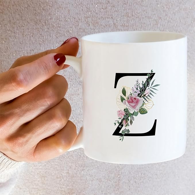 Retreez Initial A-Z Floral Botanical Bouquet Alphabet Monogrammed Monogram Mug 11 Oz Ceramic Tea Coffee Mugs - Appreciation Thank You Wedding Birthday Gifts for her friend coworker sister - Z Initial