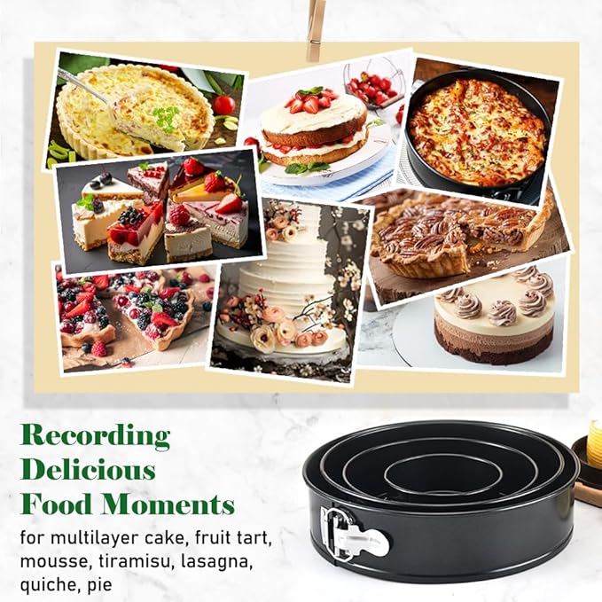 Tellshun 4 Pack Small Springform Cheesecakes Pan Tins Set 4 Inch Mini Baking Mold 4 Pieces Round Leakproof Nonstick Removable Bottom Bakeware for Pie Pizzas and Quiches Includes 50Pcs Parchment Paper