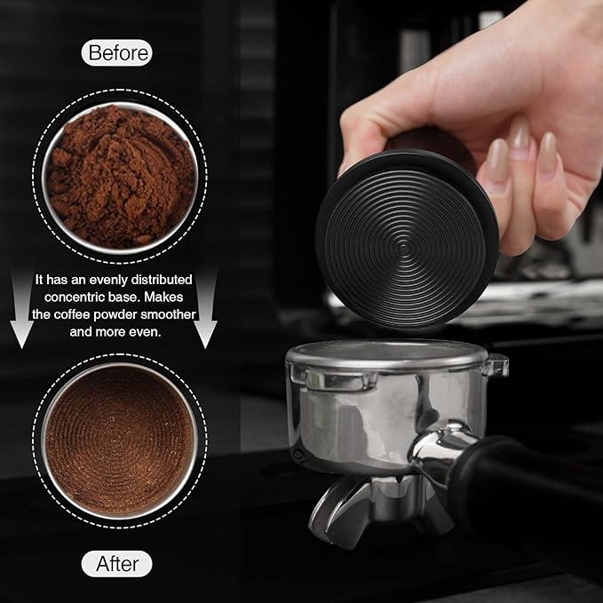 PUSEE 53.3mm Espresso Coffee Tamper with Double Spring Calibrated, Handle Tamper 30lbs Pressure with Titanium Coating Stainless Steel Ripple for Espresso Machine Accessories 53.3mm Tamper, Black