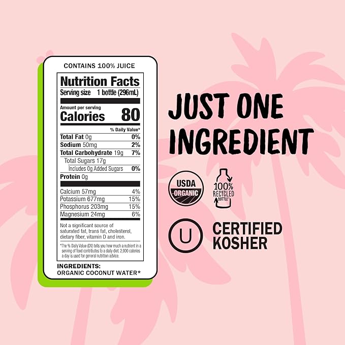 Harmless Harvest Organic Coconut Water 10 Fl Oz, 24 Pack – Natural Electrolyte Hydration Drink, No Sugar Added, Original Coconut Water, Non-GMO & Fair for Life Certified