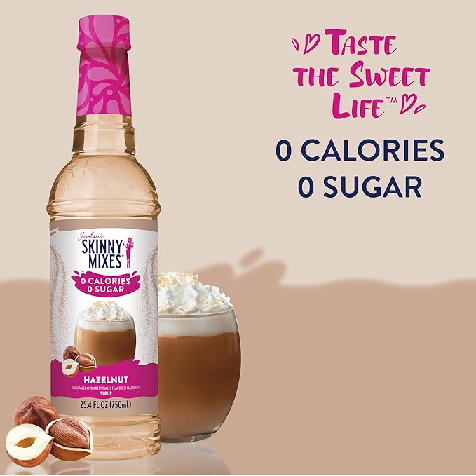 Jordan's Skinny Syrups, Hazelnut Coffee Syrup, Sugar Free, 25.4 Ounces (Pack of 2), Zero Calorie Drink Flavoring & Mixes