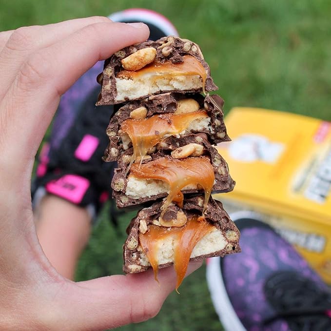 FITCRUNCH Snack Size Protein Bars, 6-Layer Baked Bar, 3g of Sugar, Gluten Free & Soft Cake Core (9 Bars, Caramel Peanut)