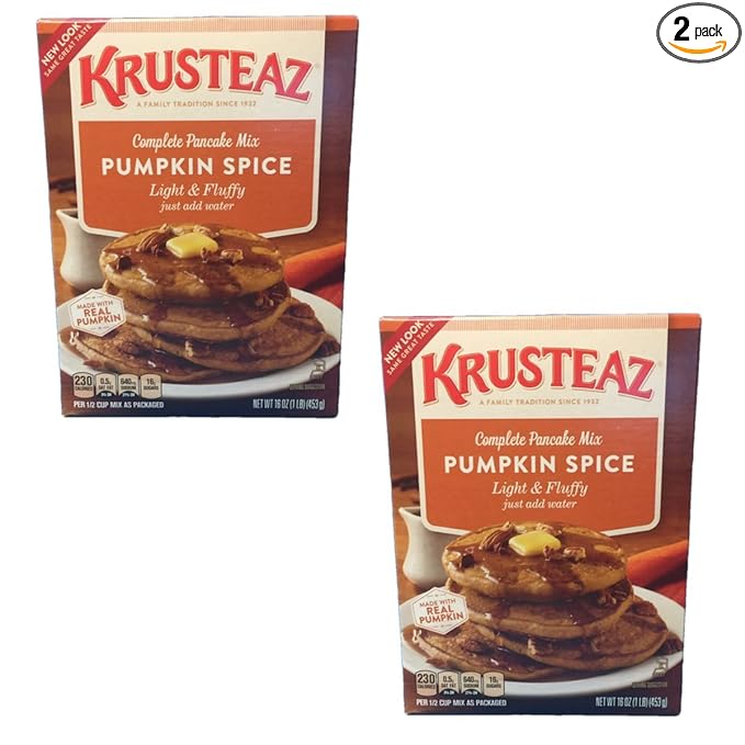 Krusteaz Baking Mix, Pumpkin Spice Complete Pancake Mix, Light & Fluffy, Made with Real Pumpkin & No Artificial Flavors or Preservatives, 16 OZ Box (Pack of 2)