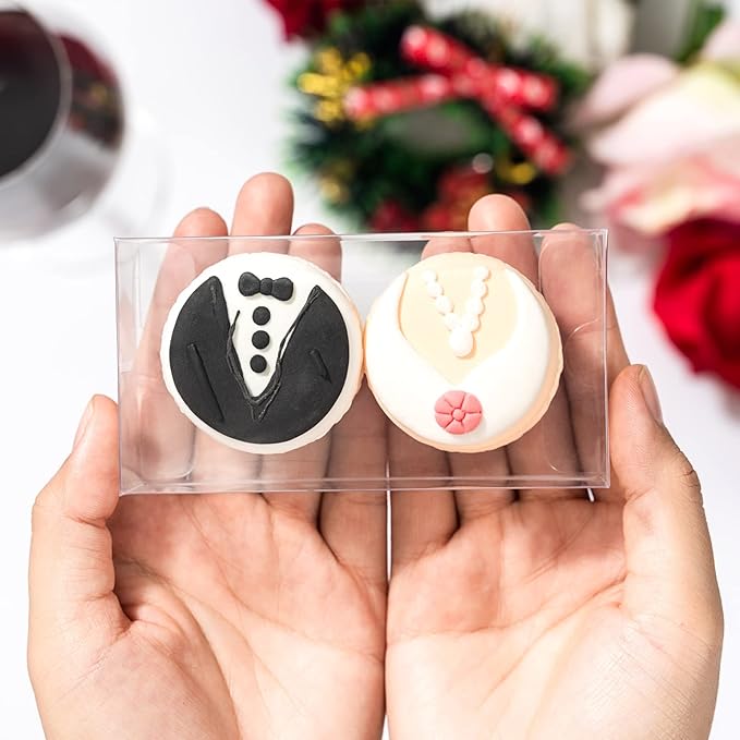RomanticBaking 50 PCS 4.17" x 2.16" x 1.37" Macaron Boxes for 2 Mini Treat Boxes for Chocolate Covered Orec, Chocolate Truffle,Browines &Pastry Candy Boxes