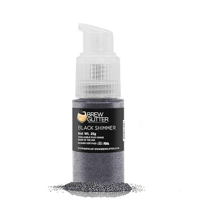 Brew Glitter - Black Shimmer (25g Spray Pump 1x Jar) | Edible Glitter for Drinks, Cocktails, Beer, Garnish & Beverages