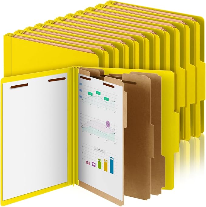36 Pcs Classification Folders Letter Size, Back to School Supply for Teacher, Student, 3 Dividers Pressboard File Folder Bulk with 2 Fasteners, 3.5 Inch Expanding File Organizer (Yellow)