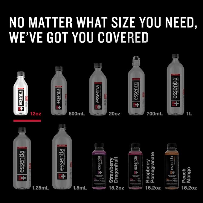 Essentia Water LLC; Ionized Alkaline Bottled Water; 99.9% Pure; 9.5 pH or Higher; Consistent Quality in Every BPA and Phthalate-Free Bottle; 12 Fl Oz (Pack of 12)