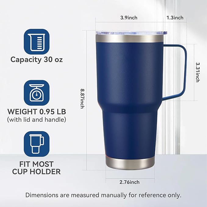 30 oz Tumbler with Handle and Lid, Stainless Steel Tumblers Bulk Double Wall Vacuum Insulated Travel Mug Leak Proof Cup Keep Drinks Cold and Hot Navy, 12 Pack
